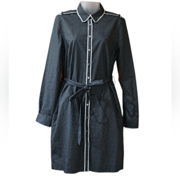 Brooks Brothers Black White Polka Dot Belted Long Sleeve Cotton Dress 10 - Picture 2 of 15